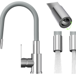 Bateria kuchenna z elastyczną wylewką szary GRADO PLUS obrotowy perlator