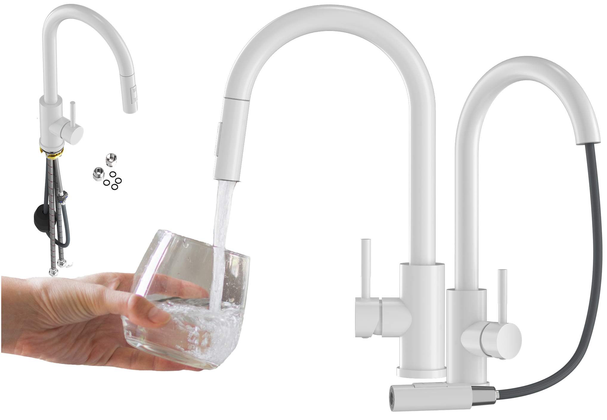 BATERIA KUCHENNA BIAŁA WYCIĄGANA WYLEWKA KRAN DO ZLEWOZMYWAKA LOSETO