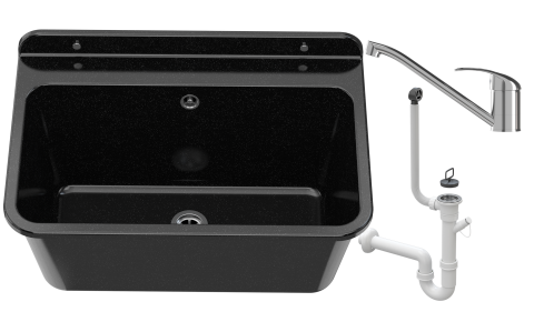 ZLEW GOSPODARCZY DUŻY KOMORA CZARNA BATERIA CHROM