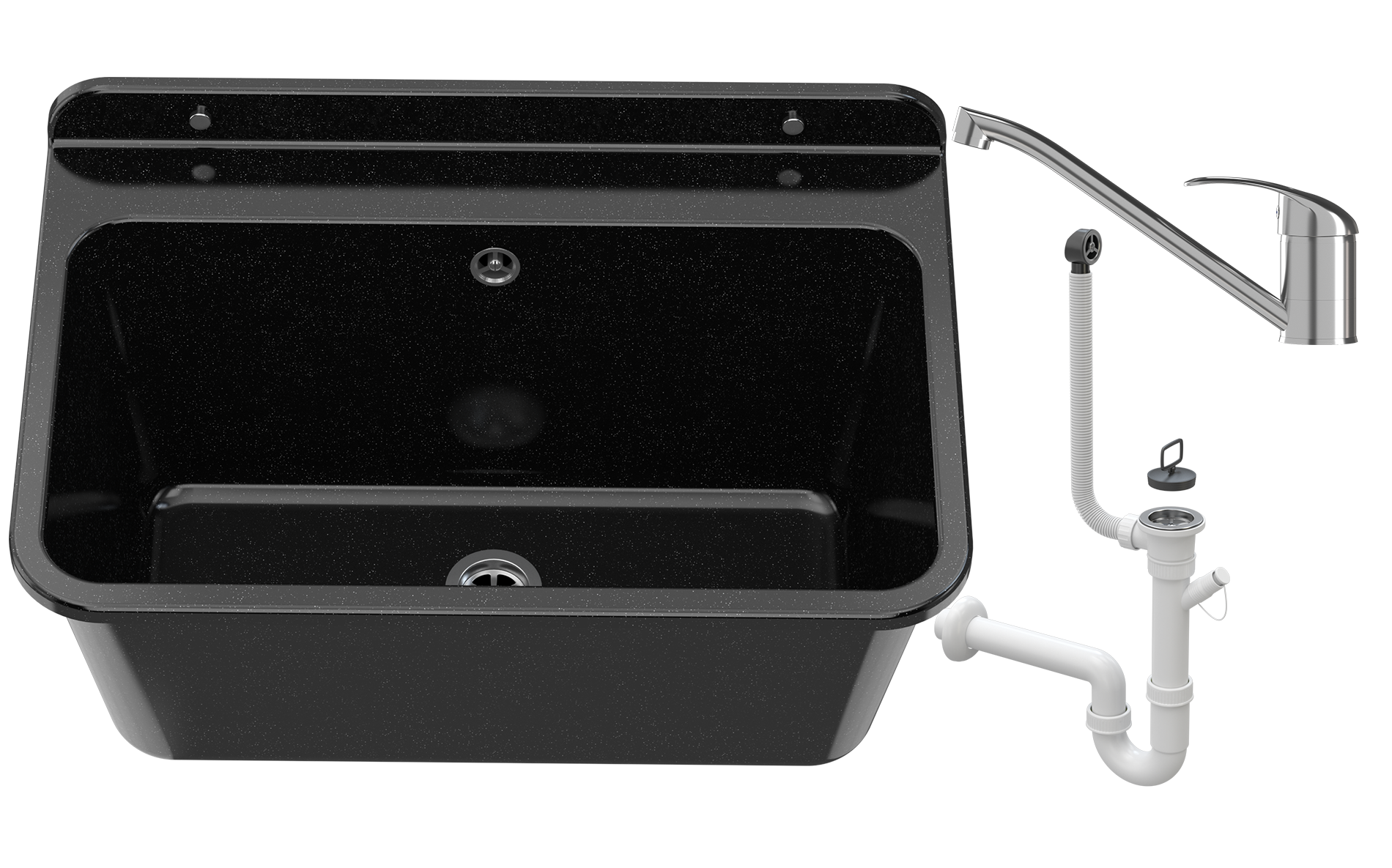 ZLEW GOSPODARCZY DUŻY KOMORA CZARNA BATERIA CHROM