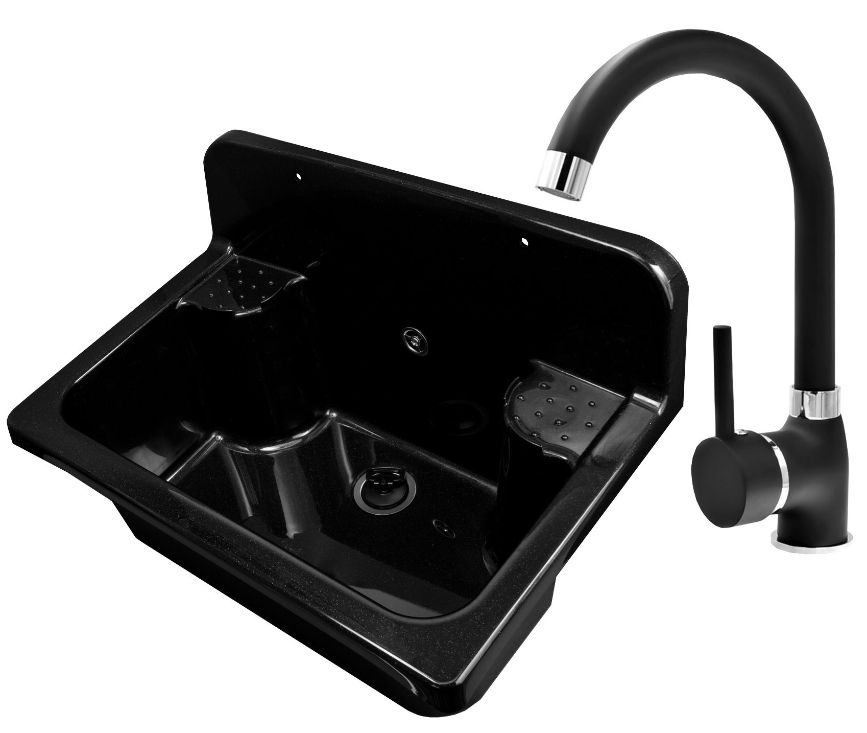 ZLEW GOSPODARCZY KOMORA PRALNICZA BATERIA CZARNA B