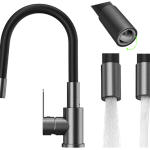 Bateria kuchenna z elastyczną wylewką gun grey GRADO PLUS obrotowy perlator