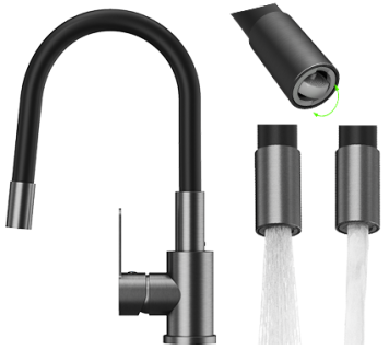 Bateria kuchenna z elastyczną wylewką gun grey GRADO PLUS obrotowy perlator