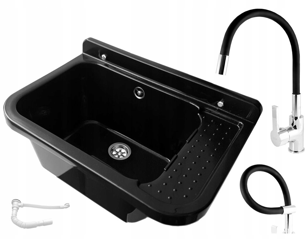 ZLEW GOSPODARCZY KOMORA BATERIA CZARNY FLEX STOJĄC