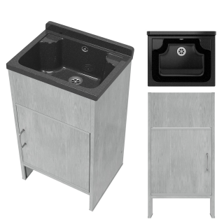 ZLEW GOSPODARCZY TECHNICZNY KOMORA CZARNA SZAFKA PCV ZESTAW DO GARAŻU LOMA