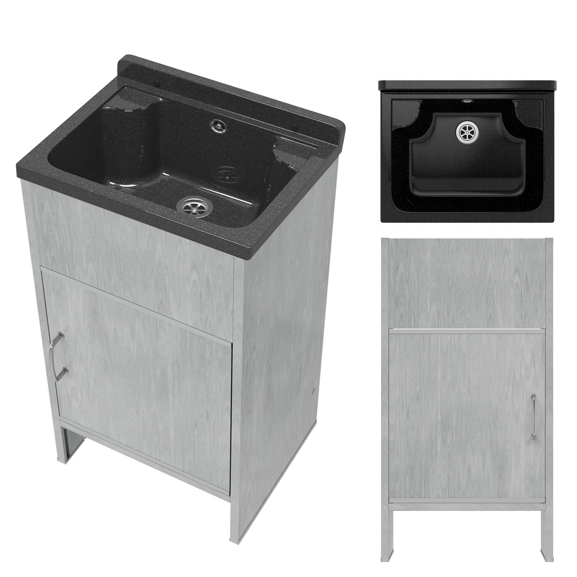 ZLEW GOSPODARCZY TECHNICZNY KOMORA CZARNA SZAFKA PCV ZESTAW DO GARAŻU LOMA