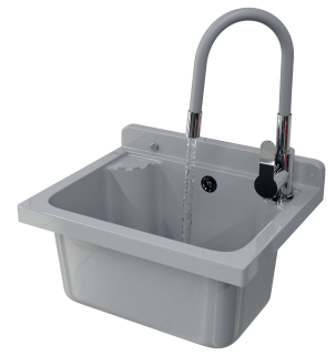 ZLEW GOSPODARCZY KOMORA TECHNICZNA SZARA BATERIA Z ELASTYCZNĄ WYLEWKĄ LOMA