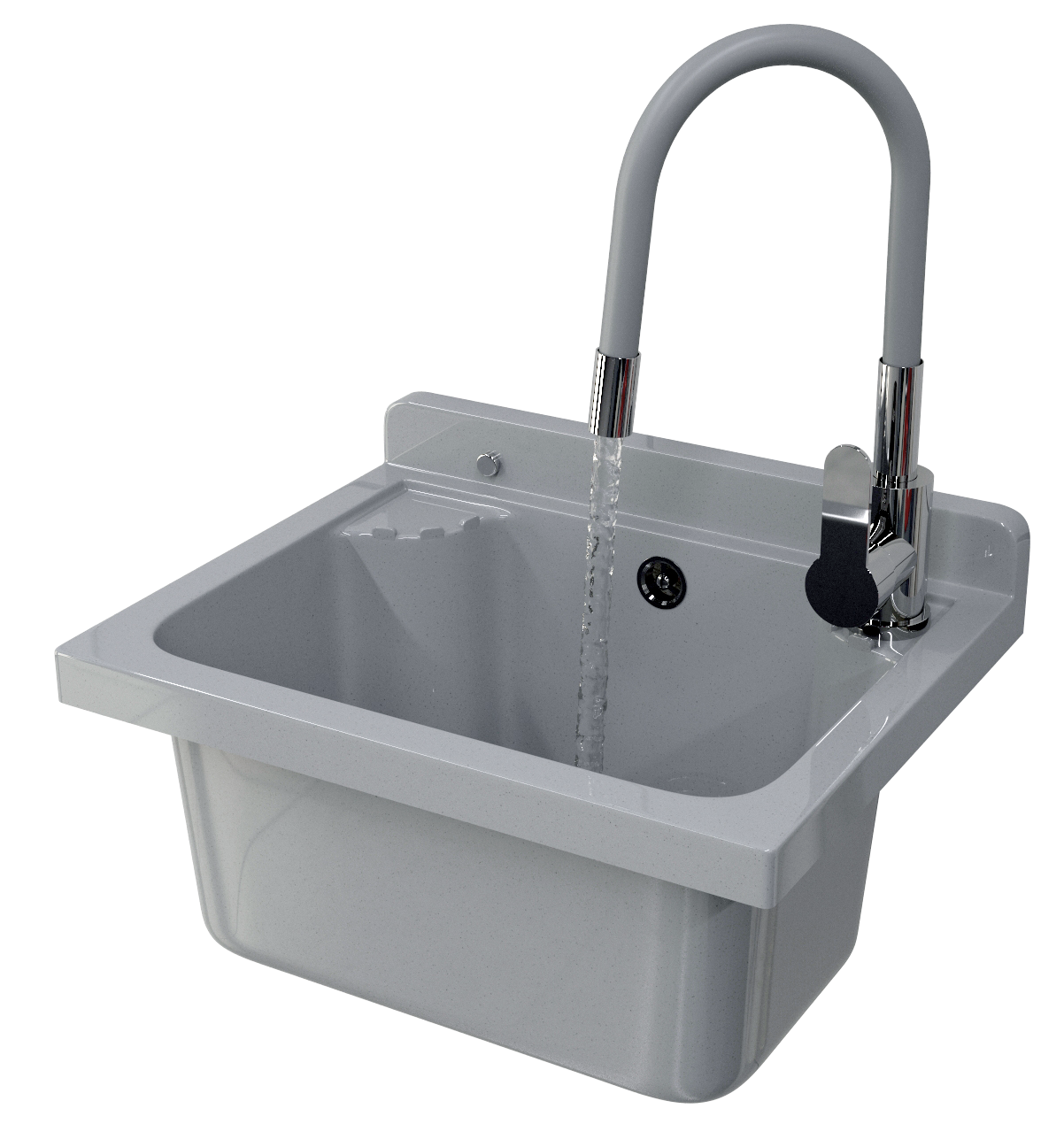 ZLEW GOSPODARCZY KOMORA TECHNICZNA SZARA BATERIA Z ELASTYCZNĄ WYLEWKĄ LOMA