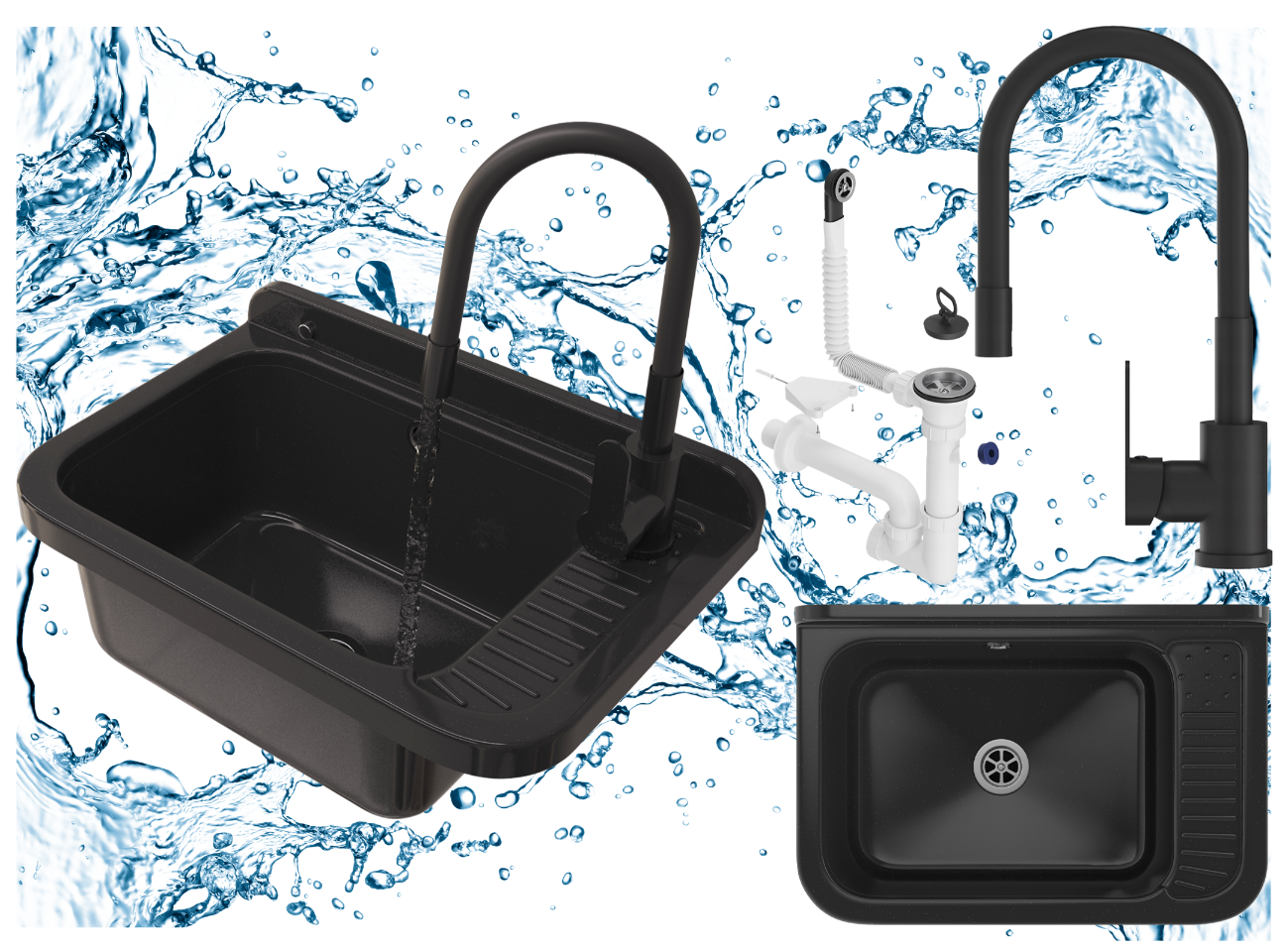 ZLEWOZMYWAK czarny zlew GOSPODARCZY KOMORA techniczna POLO BATERIA SYFON